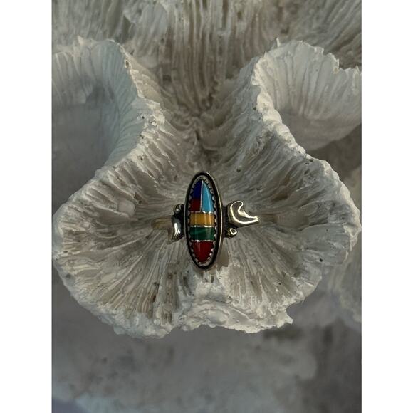 Unknown Factory Jewelry - Colorful Native American 925 Sterling Silver Multi Gemstone Ring Size 5